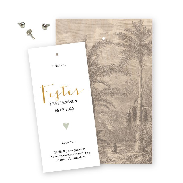 Geboortekaartje hout vintage forest Fester