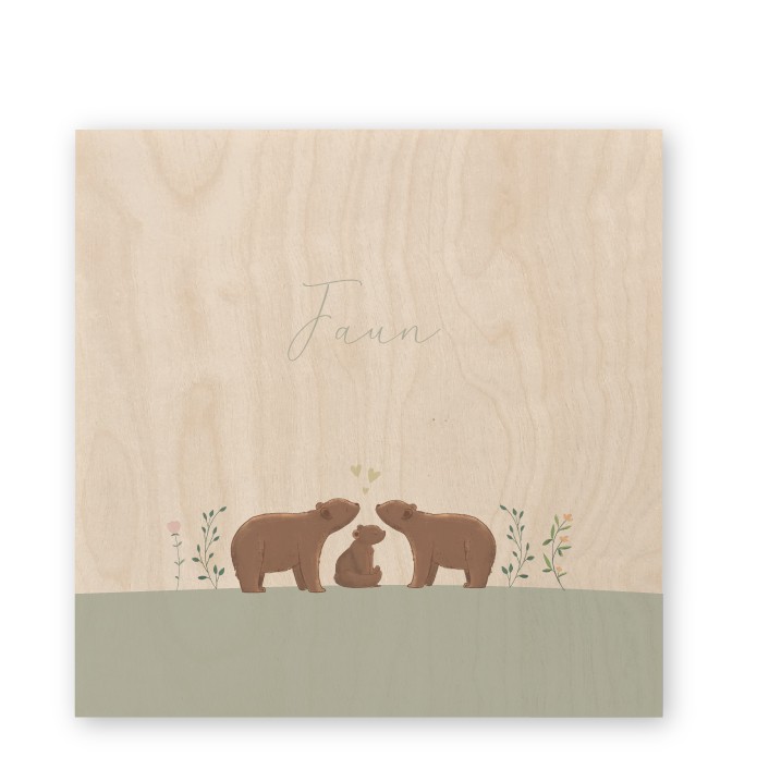 Geboortekaartje hout lieve beertjes Faun