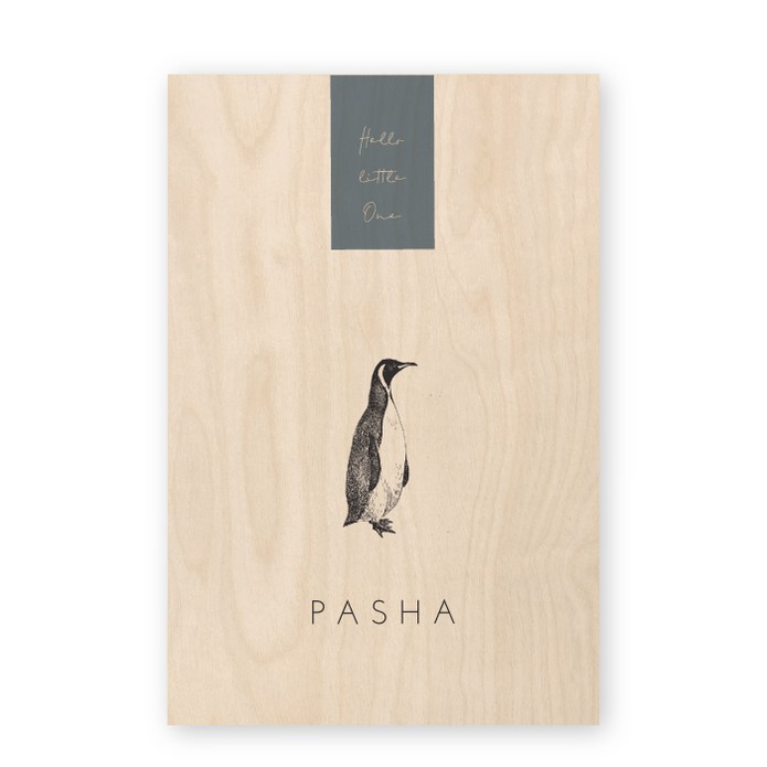 Geboortekaartje hout pinguin Pasha