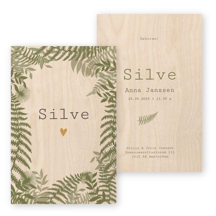 Geboortekaartje Echt hout Silve