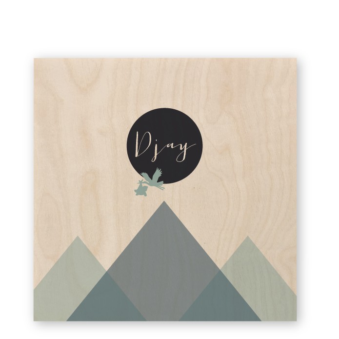 Geboortekaartje hout vierkant bergen Djay