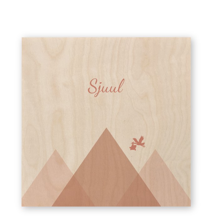 Geboortekaartje hout vierkant bergen Sjuul