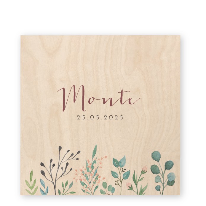 Geboortekaartje hout waterverf Monte