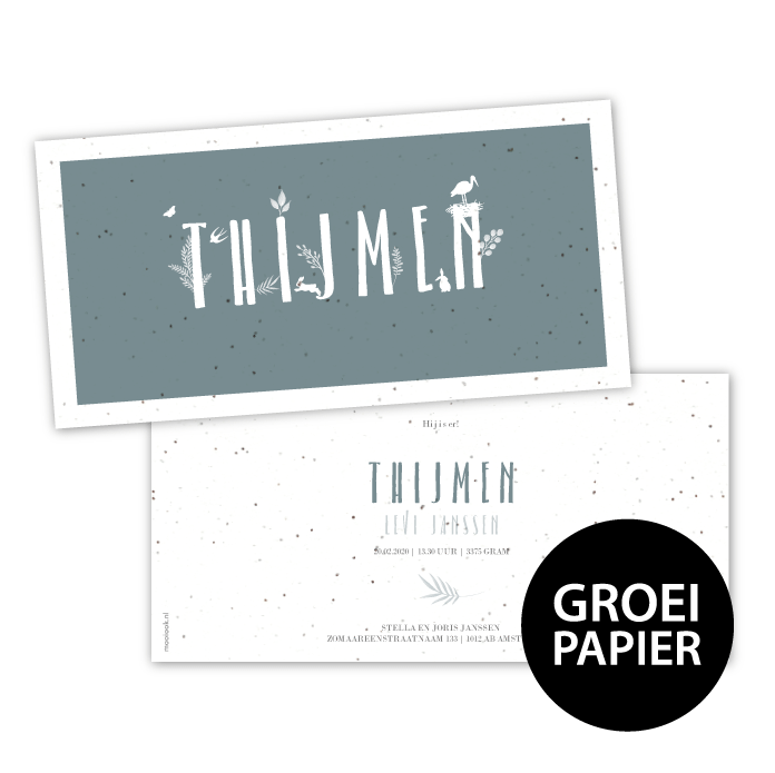Geboortekaartje groeipapier Thijmen