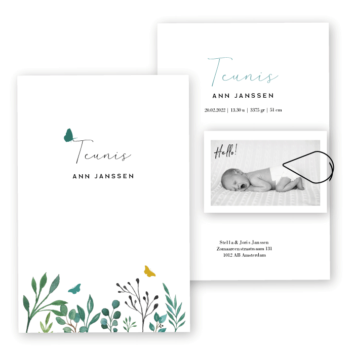 Babykaartje bloemen karton Teunis