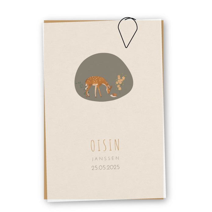 Geboortekaartje kalkpapier labels met hertje Oisin