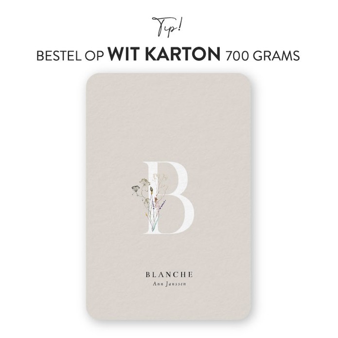 Geboortekaartje karton floral letter Blanche
