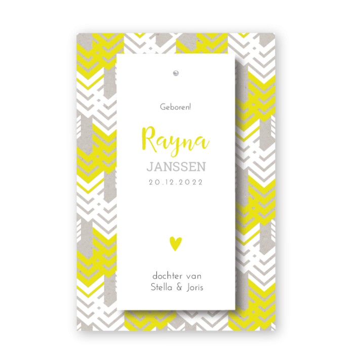 Geboortekaartje label splitpen Rayna