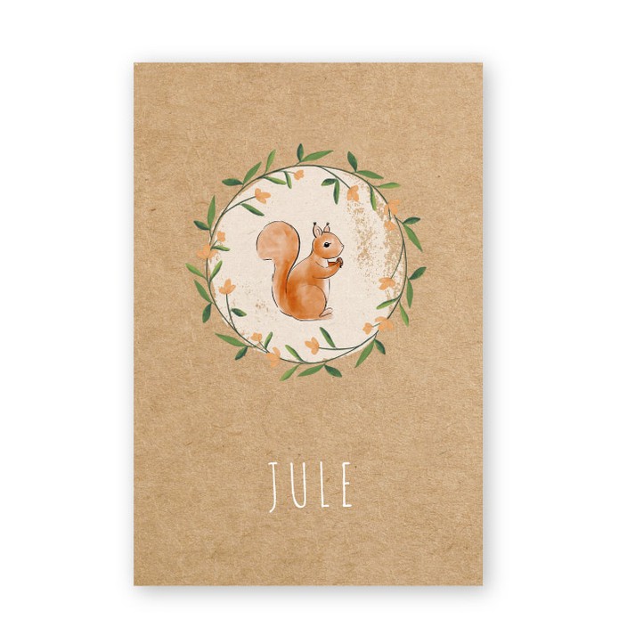 Geboortekaartje kraft karton waterverf eekhoorntje Jule