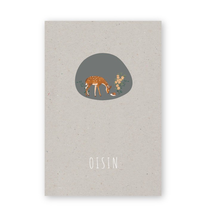 Geboortekaartje grijs kraft karton hertje Oisin