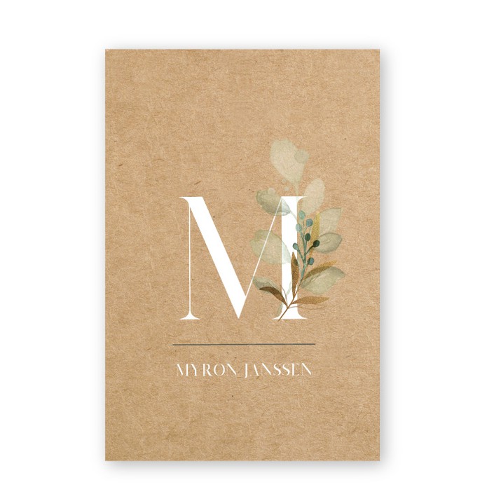 Geboortekaartje kraft karton goud waterverf letter Myron