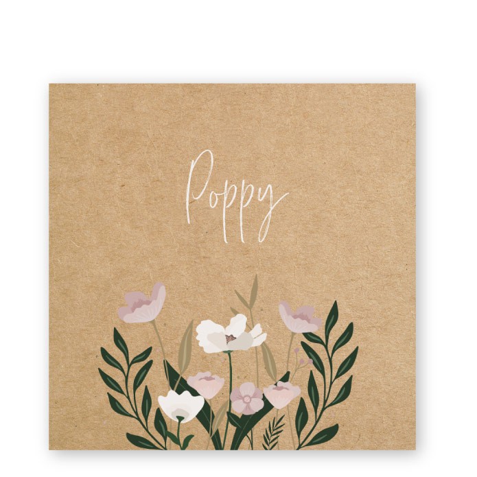 Geboortekaartje kraft karton botanisch bloemen Poppy