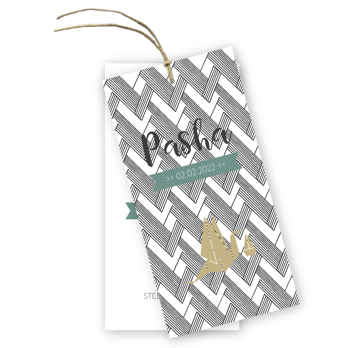 Geboortekaartje label geometrisch ooievaar Pasha