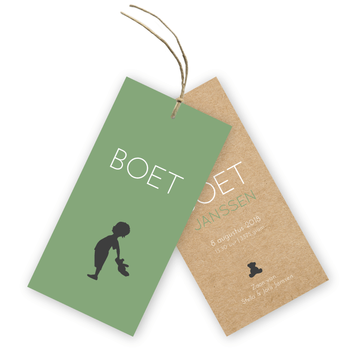 Geboortelabel jongetje met beer vintage groen Boet