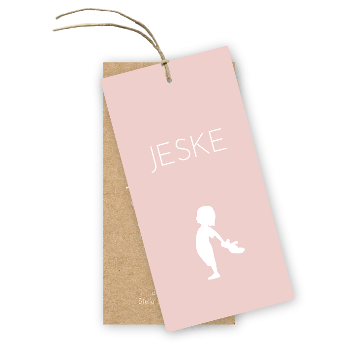 geboortekaartje label kraft meisje met beer Jeske