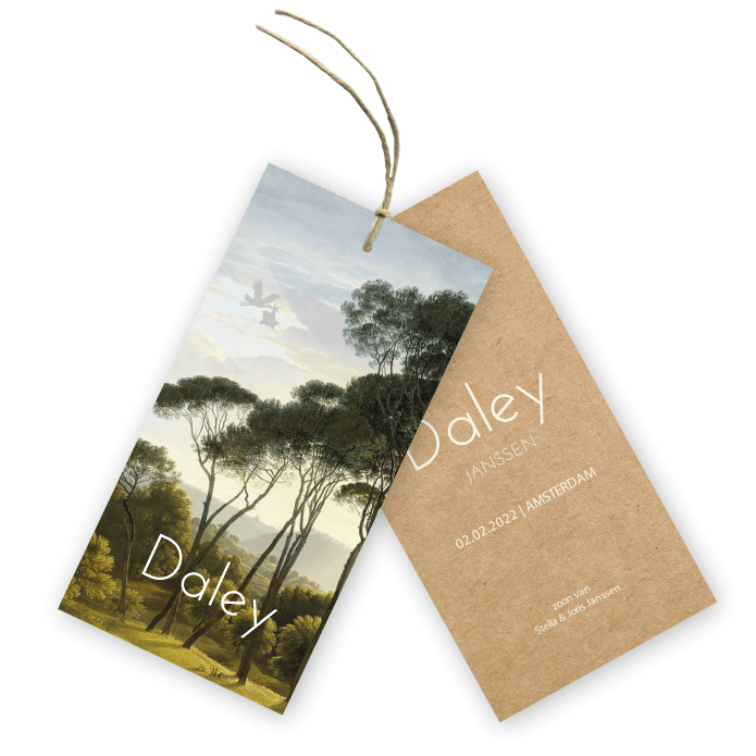 Geboortekaartje label botanisch Daley