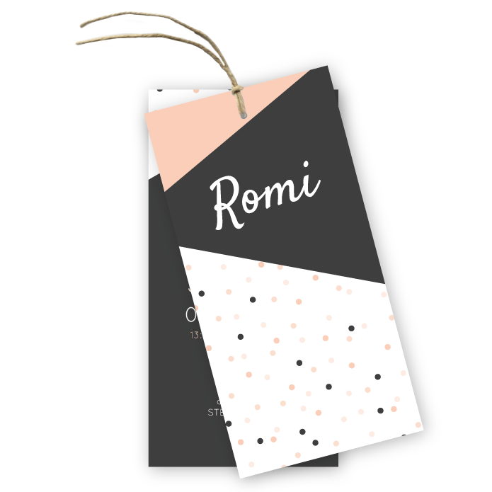 Geboortekaartje labels geometrische stipjes Romi