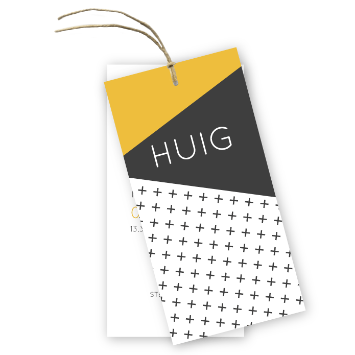 Geboortekaartje labels oker geel geometrisch Huig