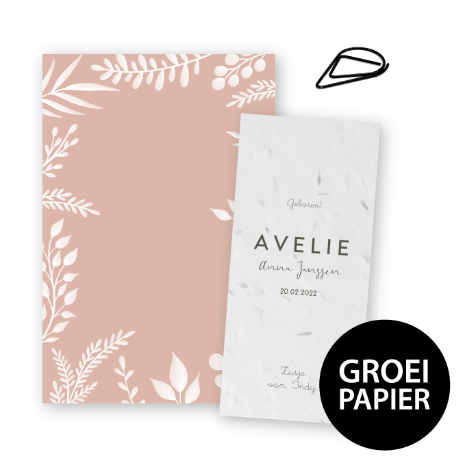 Geboortekaartje label groeipapier Avelie