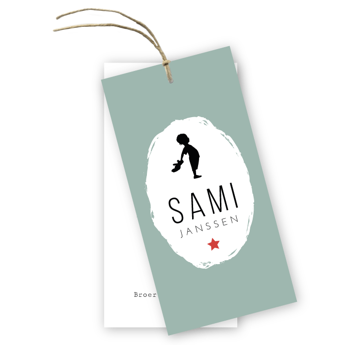 Geboortelabel kraft grijs jongetje met beer Sami