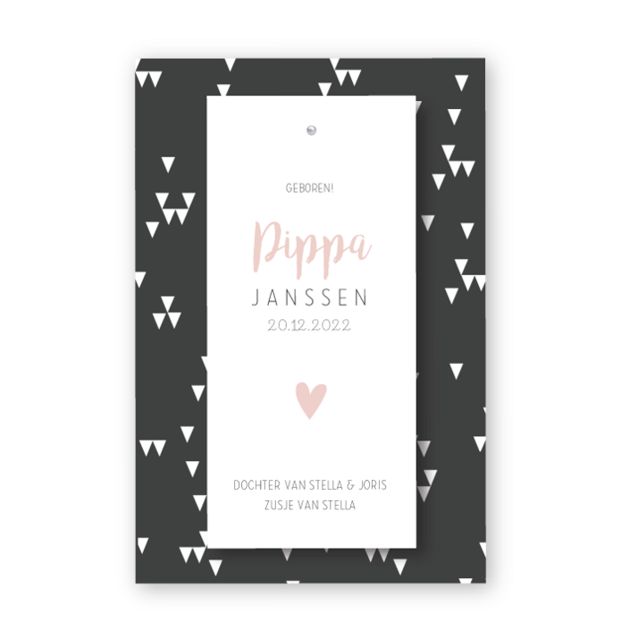 Geboortekaartje label splitpen Pippa