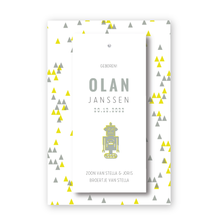 Geboortelabel splitpen robot Olan