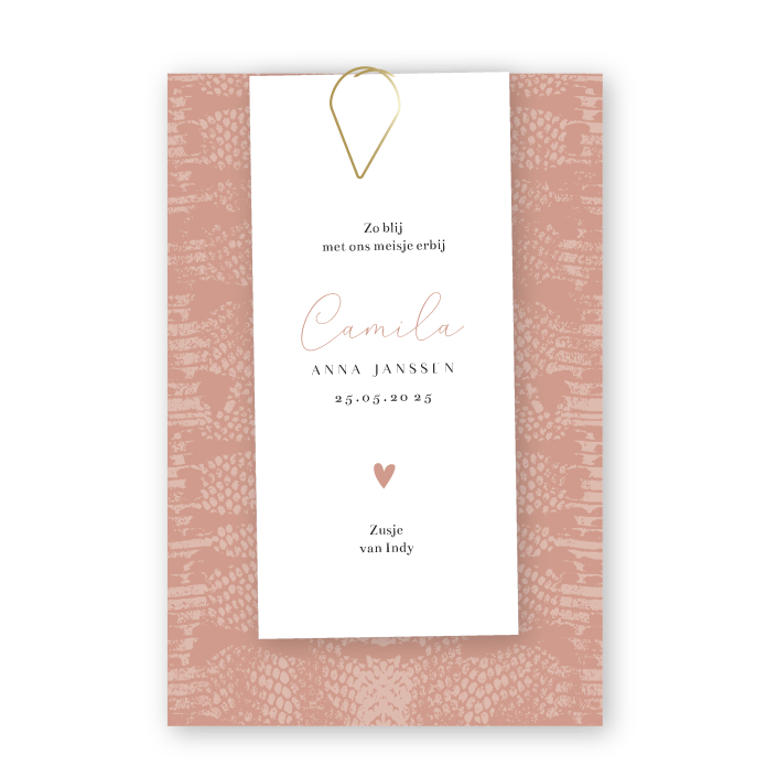 Geboortekaartje labels slang print Camila