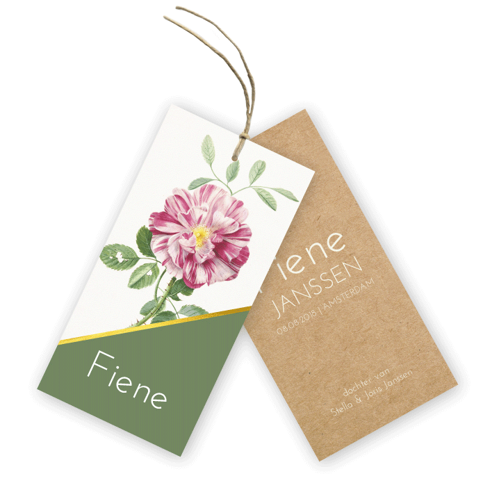Geboortekaartje label botanisch Fiene
