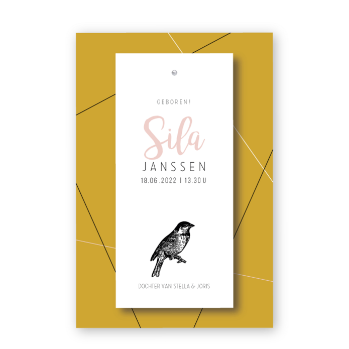 Geboortelabel geometrisch vogelltje Sila