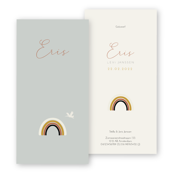 Babykaartje regenboog pastel Eris