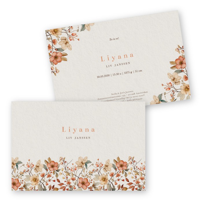 vintage stijl bloemen geboortekaartje