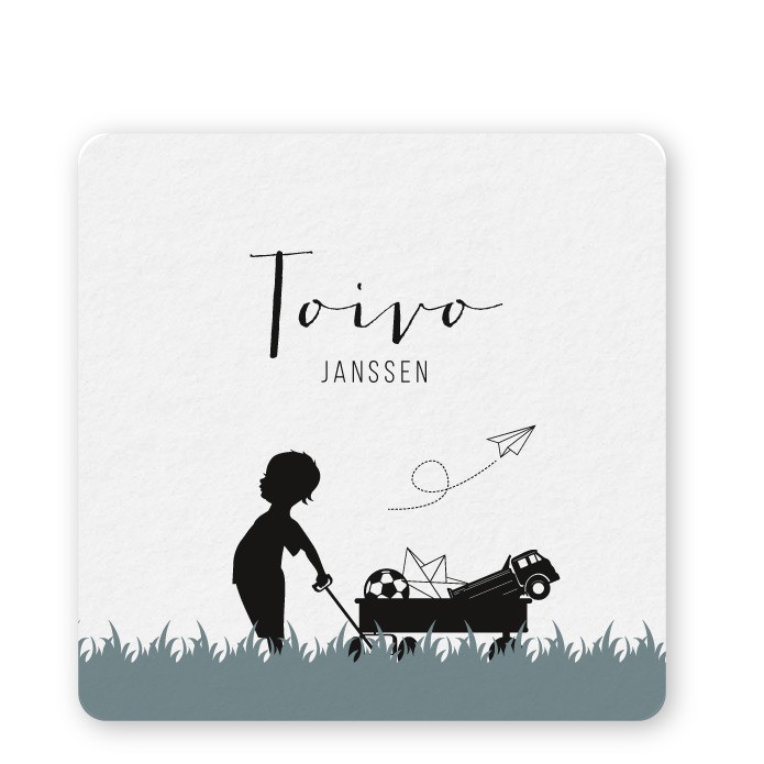 Geboortekaartje duurzaam bolderkar jongetje Toivo