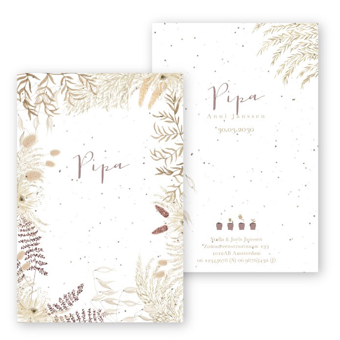 geboortekaartje groeipapier bloemenkader