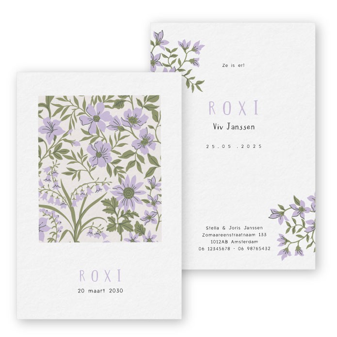 Geboortekaartje kader bloemen patroon Roxi