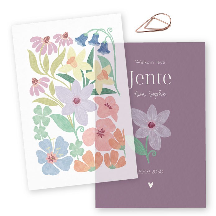 Geboortekaartje kalk bloemen Jente - Froukje den Nijs