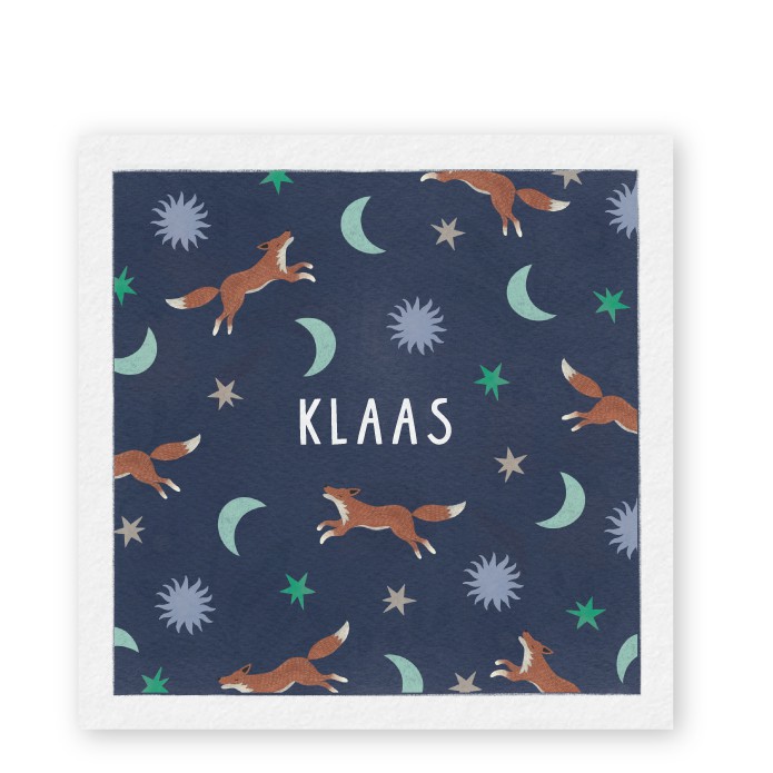 Geboortekaartje Klaas vosjes maantjes patroon - Froukje den Nijs