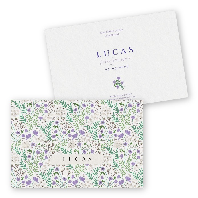 geboortekaartje klaproos jongen bloemen patroon