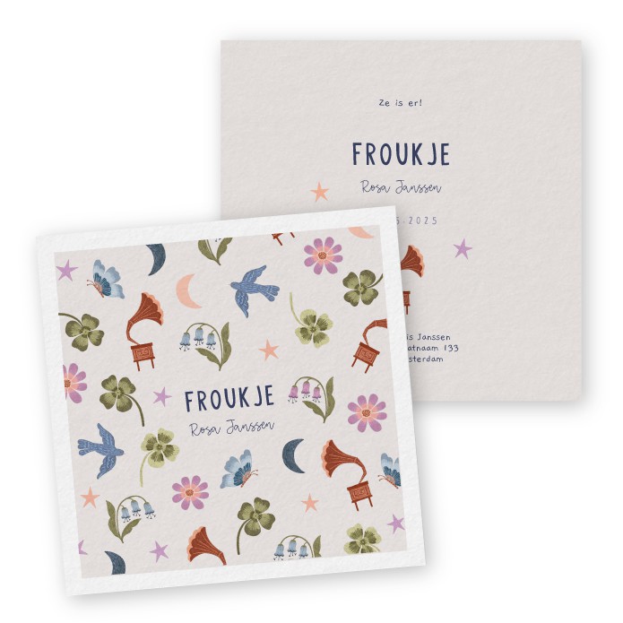 Geboortekaartje Froukje Printje Vierkant