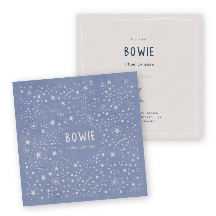 Geboortekaartje Bowie sterrenhemel lichtblauw - Froukje den Nijs