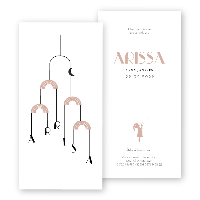 Geboortekaartje muziekmobiel karton