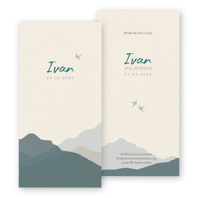 Geboortekaartje blauw bergen