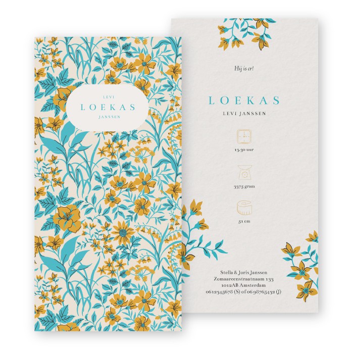 Geboortekaartje vintage bloemen