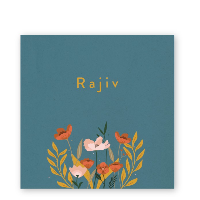 Geboortekaartje bloemen blauw