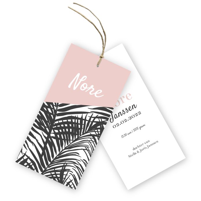 Geboortelabels Botanische palm bladeren Nore
