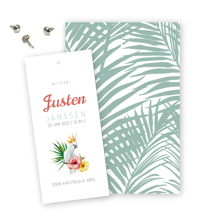 Geboortekaartje label botanisch  Justen