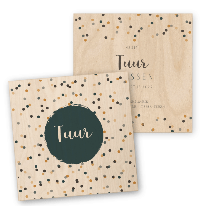 Geboortekaartje hout confetti - Tuur