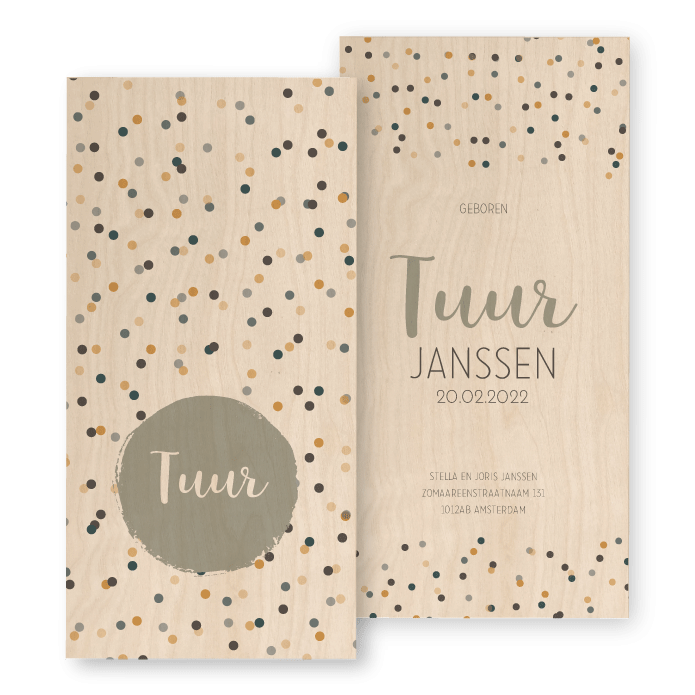 Geboortekaartje hout confetti Tuur