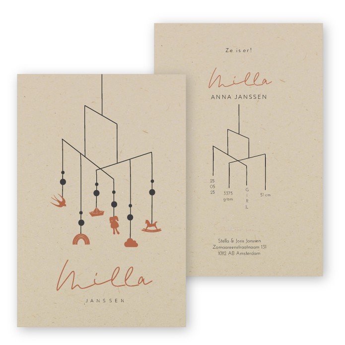 Geboortekaartje duurzaam babymobiel Milla