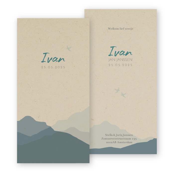 Geboortekaartje duurzaam blauw staand Ivan