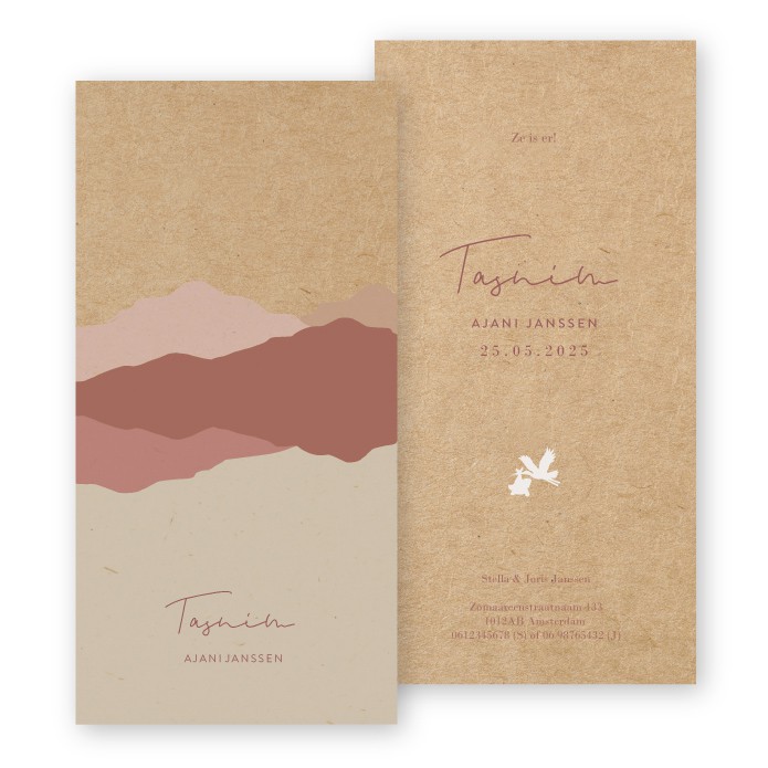 Geboortekaartje eco abstracte bergen Tasnim